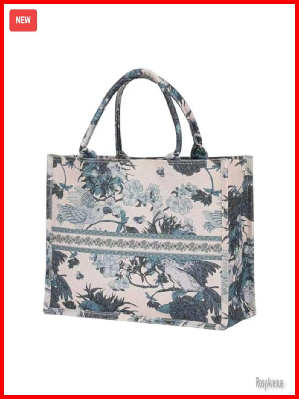 Floral Tote Bag Large Canvas Linen Blend Handbag Shoulder Bag
